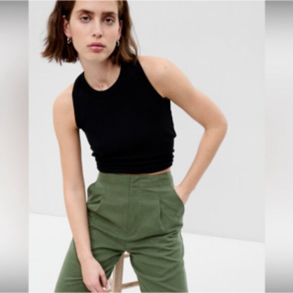 Gap Soft Suit Trouser High Rise Wide Leg Jungle Green Dress Pants NWT 4 Petite - Picture 3 of 13